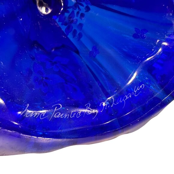 Fenton Bridesmaid Cobalt Blue Iridescent Glass Figurine Floral Artist Signed VTG - Picture 14 of 14